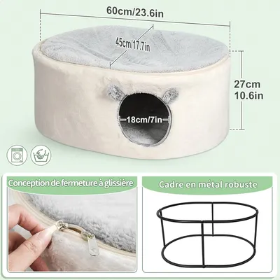 HausPets Lit Chat Surélevé 2 Niveaux Grotte Igloo 60x45x27cm Lavable