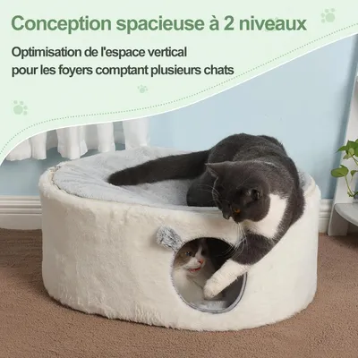 HausPets Lit Chat Surélevé 2 Niveaux Grotte Igloo 60x45x27cm Lavable