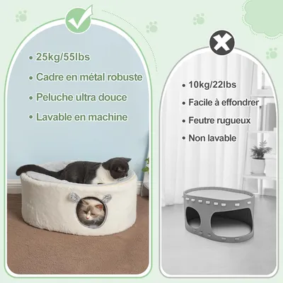 HausPets Lit Chat Surélevé 2 Niveaux Grotte Igloo 60x45x27cm Lavable