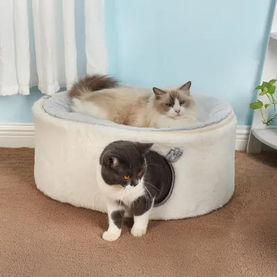 HausPets Lit Chat Surélevé 2 Niveaux Grotte Igloo 60x45x27cm Lavable
