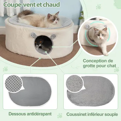 HausPets Lit Chat Surélevé 2 Niveaux Grotte Igloo 60x45x27cm Lavable