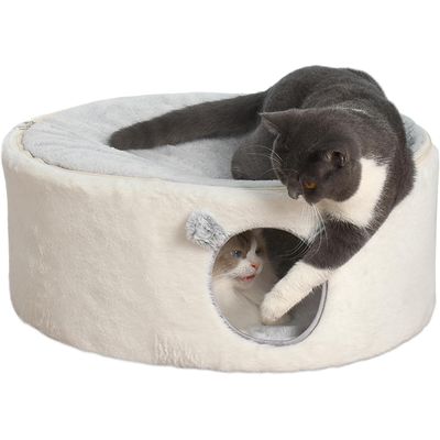 HausPets Lit Chat Surélevé 2 Niveaux Grotte Igloo 60x45x27cm Lavable