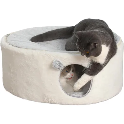 HausPets Cama elevada gatos 2 niveles, diseño cueva tipo iglú, 60x45x27cm