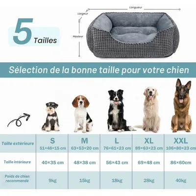 HausPets Panier Chien Chat Lavable Antidérapant Coussin Doux 51x48x15cm