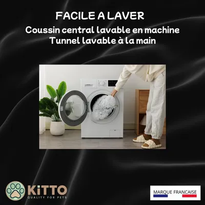 HausPets Tunnel Chat Modulable 12 Attaches Bois + Coussin XXL Rond/S
