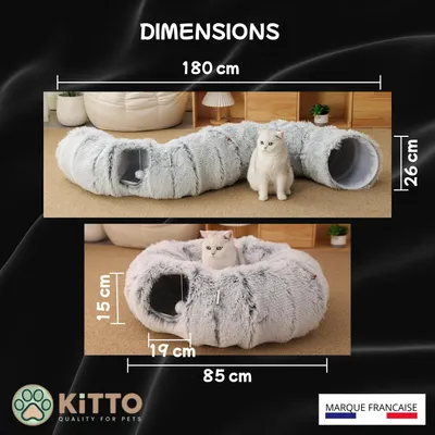 HausPets Tunnel Chat Modulable 12 Attaches Bois + Coussin XXL Rond/S