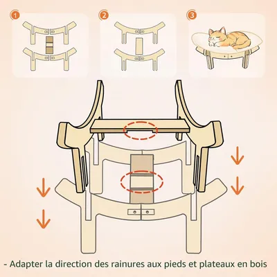 HausPets Lit Chat Design Pétale Bois Bouleau 55x55x32cm Gris