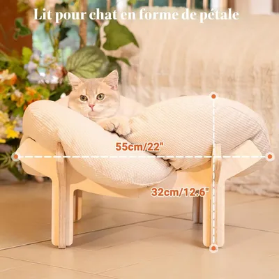 HausPets Lit Chat Design Pétale Bois Bouleau 55x55x32cm Gris
