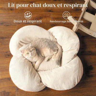 HausPets Lit Chat Design Pétale Bois Bouleau 55x55x32cm Gris