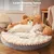 HausPets Lit Rond Chien Chat 52cm Peluche Doux Antidérapant Marron