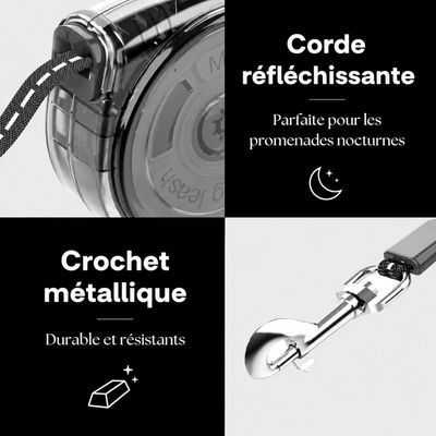 Laisse mini rétractable 3m 120g réfléchissante