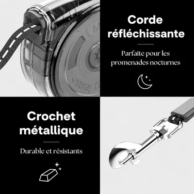 Laisse mini rétractable 3m 120g réfléchissante Laisse mini rétractable 3m 120g réfléchissante