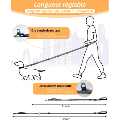Harnais marche main libre 2 9m réfléchissant gris Harnais marche main libre 2 9m réfléchissant gris