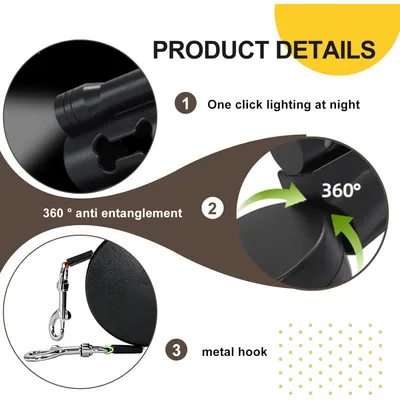 Laisse double rétractable 3m LED 360° 30kg Laisse double rétractable 3m LED 360° 30kg