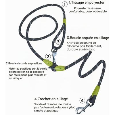 Laisse mains libres running nylon réfléchissant noir