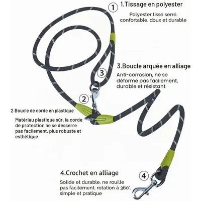 Laisse mains libres running nylon réfléchissant noir Laisse mains libres running nylon réfléchissant noir