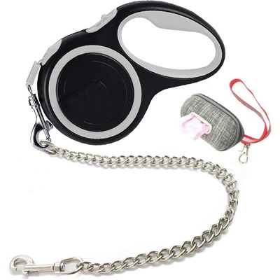 Laisse rétractable 5m anti morsure chaîne acier gris