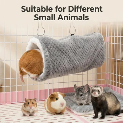 HausPets 2er Set Tunnel Hängematte Meerschweinchen Hamster Plüsch Grau