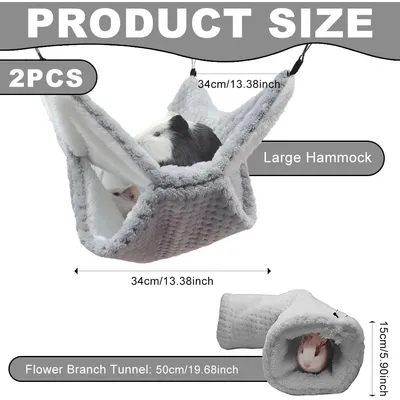 HausPets 2er Set Tunnel Hängematte Meerschweinchen Hamster Plüsch Grau