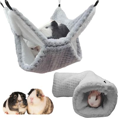 HausPets 2er Set Tunnel Hängematte Meerschweinchen Hamster Plüsch Grau