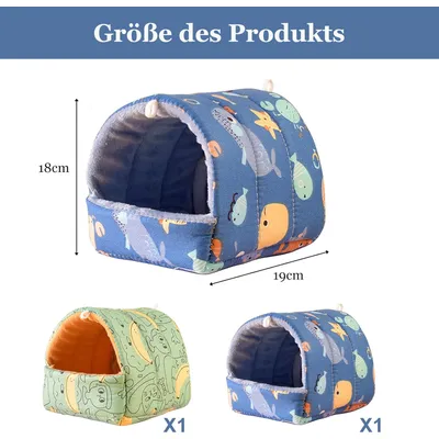 HausPets 2er Set Meerschweinchen Bett Hamster Baumwolle Waschbar Blau