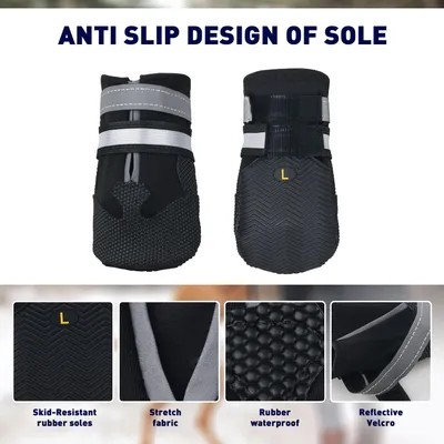HausPets Juego de 4 botas perros impermeables, antideslizantes reflectantes