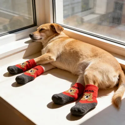 HausPets Calcetines transpirables antideslizantes para perros, paquete de 4