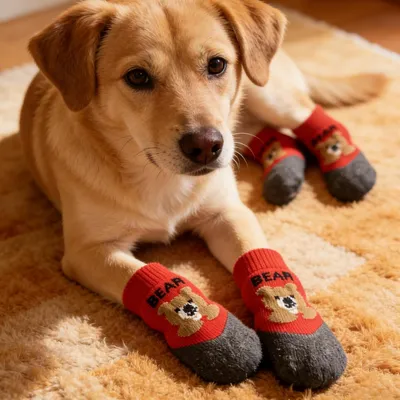 HausPets Calcetines transpirables antideslizantes para perros, paquete de 4