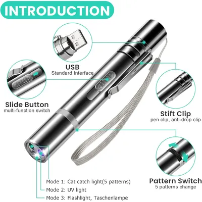 HausPets Jouet Laser Chat Chien USB 3en1 5 Motifs Interactif