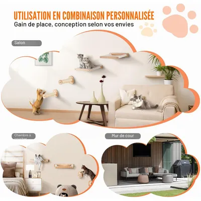 HausPets Étagère Murale Chat 4 Pièces Bois Chêne Polaire Corail 18kg HausPets Étagère Murale Chat 4 Pièces Bois Chêne Polaire Corail 18kg