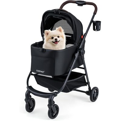 GIANTEX 3 en 1 Poussette Chien Pliable 15KG Fenêtre Filet Réversible