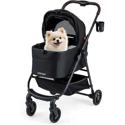 GIANTEX 3-in-1-Klappbarer Hundekinderwagen, 15 kg, Fenster, Netz, Wendbar