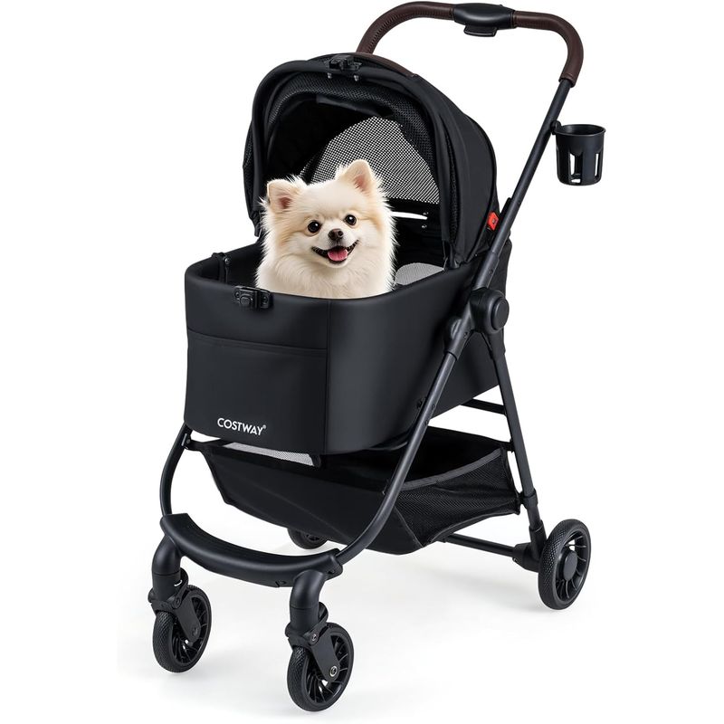 GIANTEX 3-in-1-Klappbarer Hundekinderwagen, 15 kg, Fenster, Netz, Wendbar