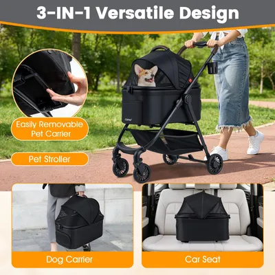GIANTEX 3-in-1-Klappbarer Hundekinderwagen, 15 kg, Fenster, Netz, Wendbar