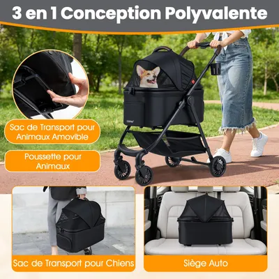GIANTEX 3 en 1 Poussette Chien Pliable 15KG Fenêtre Filet Réversible