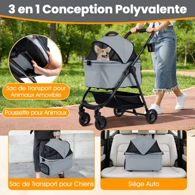 GIANTEX 3 en 1 Poussette Chien Pliable 15KG Fenêtre Filet Réversible
