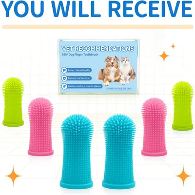 HausPets Lot 6 Brosses Dents Chien Chat Silicone Souple 360° Doigtier