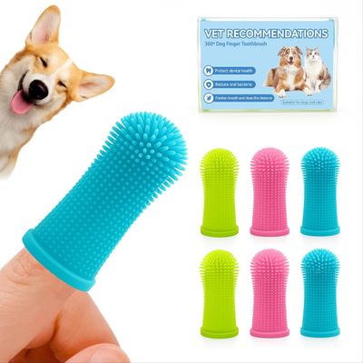 HausPets Lot 6 Brosses Dents Chien Chat Silicone Souple 360° Doigtier