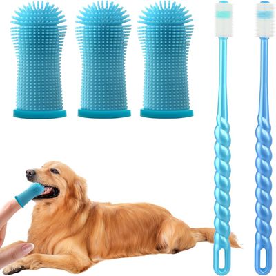 HausPets 5pcs Brosse Dent Chien Chat Silicone 360° Douce Doigtier