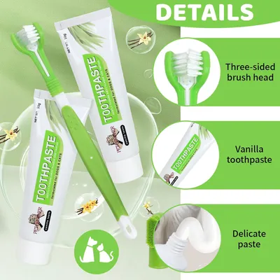 HausPets Kit 3pcs Brosse Dents Chien Dentifrice Nylon Anti Tartre HausPets Kit 3pcs Brosse Dents Chien Dentifrice Nylon Anti Tartre