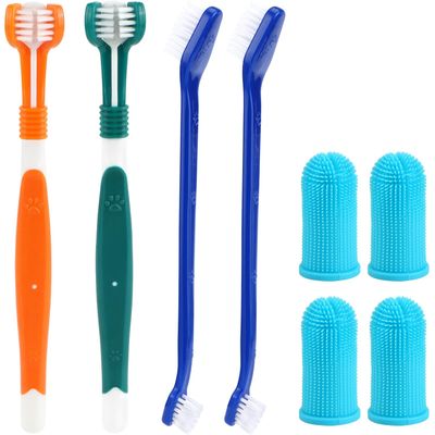 HausPets Kit 8pcs Brosses Dents Chien Chat 3 Têtes Doigtier Silicone