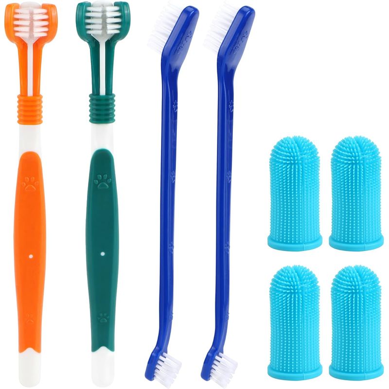 HausPets Kit 8pcs Brosses Dents Chien Chat 3 Têtes Doigtier Silicone