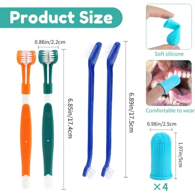 HausPets Kit 8pcs Brosses Dents Chien Chat 3 Têtes Doigtier Silicone