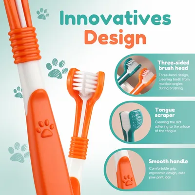 HausPets Kit 8pcs Brosses Dents Chien Chat 3 Têtes Doigtier Silicone