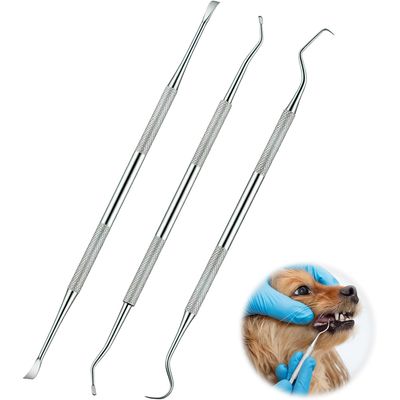HausPets Juego de 3 herramientas dentales perros gatos, acero inoxidable
