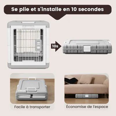 HausPets Cage Chien Chat Pliable 71x46.5x53cm 2 Roues Sans Outils Gris HausPets Cage Chien Chat Pliable 71x46.5x53cm 2 Roues Sans Outils Gris