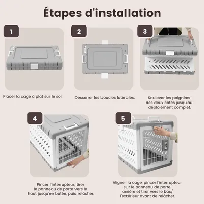 HausPets Cage Chien Chat Pliable 71x46.5x53cm 2 Roues Sans Outils Gris HausPets Cage Chien Chat Pliable 71x46.5x53cm 2 Roues Sans Outils Gris