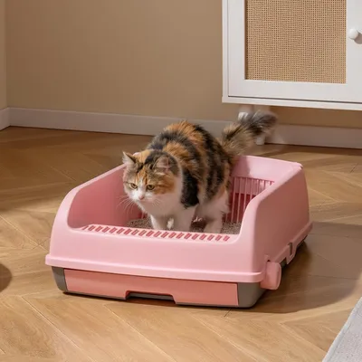 Giantex Halbautomatische Katzentoilette Mit Schaufel Und Spritzschutz Giantex Halbautomatische Katzentoilette Mit Schaufel Und Spritzschutz