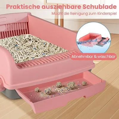 Giantex Halbautomatische Katzentoilette Mit Schaufel Und Spritzschutz Giantex Halbautomatische Katzentoilette Mit Schaufel Und Spritzschutz