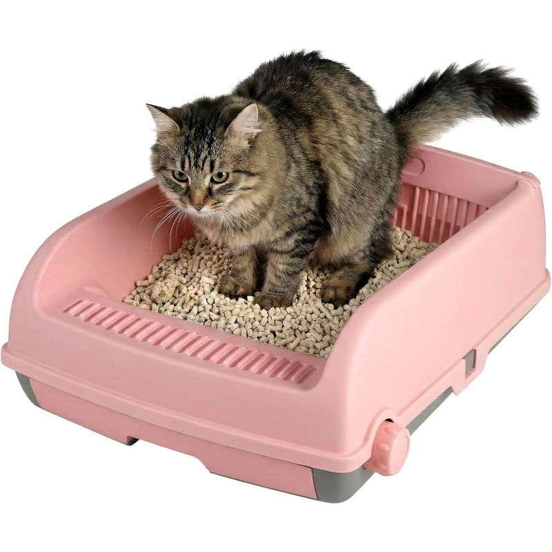 Giantex Halbautomatische Katzentoilette Mit Schaufel Und Spritzschutz